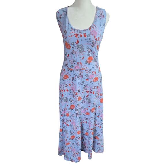 Pact Organic Cotton Fit & Flare Midi Dress Size XL stretch knit floral Blue - Picture 3 of 9